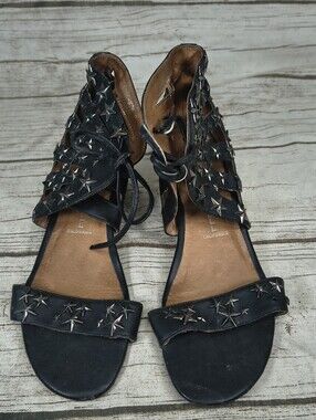 Jeffrey Campbell Black Leather Star Studded Gladiator Sandals Women Size 9